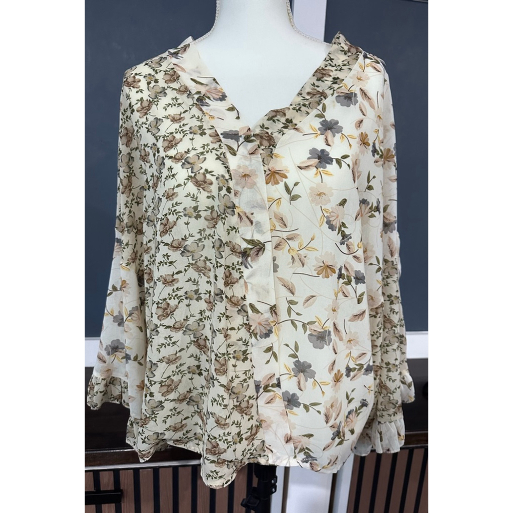 Women's AMOLI Floral Blouse M Beige Brown - Picture 5 of 7